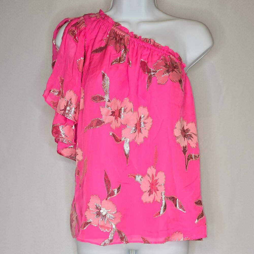 Lilly Pulitzer Sarahleigh Pink One-Shoulder Floral Blouse NWT Small S